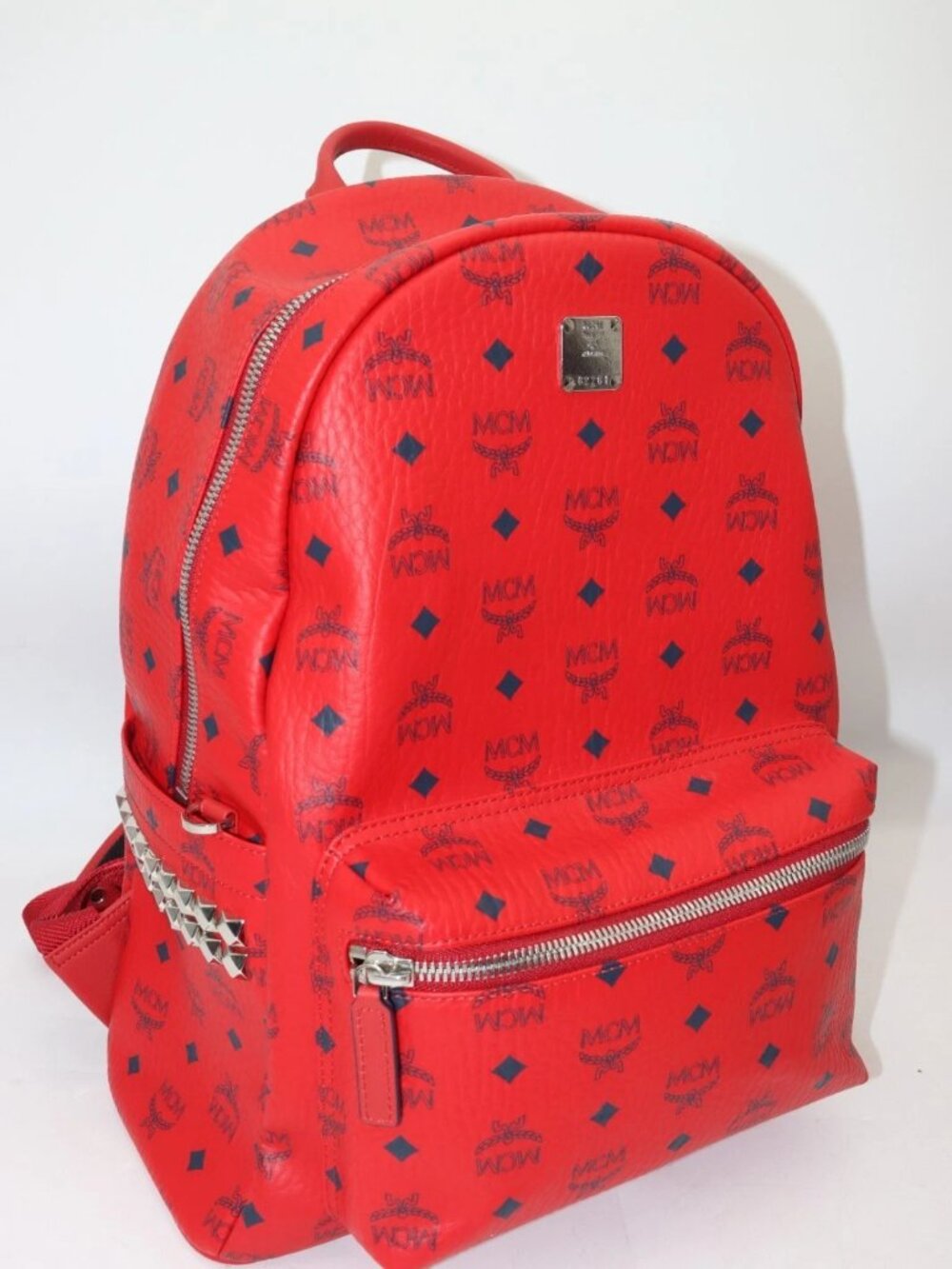 MCM Visetos Medium Side Studs Stark Backpack - Ruby Red